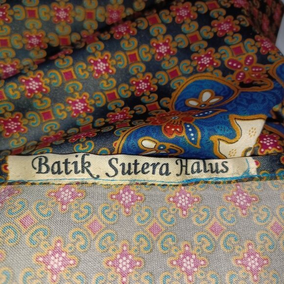 Rizky 100% Silk Kimono Robe OS Teal Orange Floral Scroll Boho Batik Eclectic - Picture 6 of 6